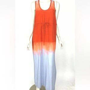 Nicole Miller Artelier Empire Maxi dress Orange Blue Racerback Stretch Women M